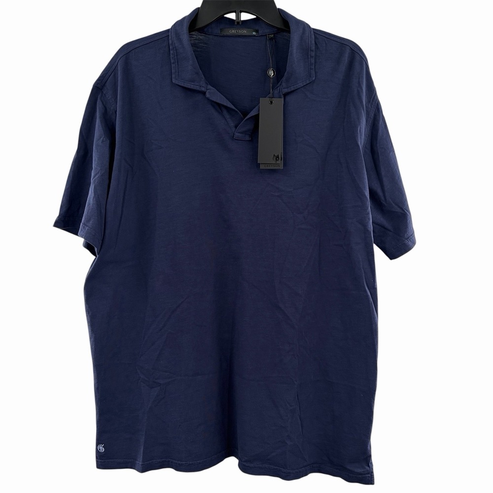 Greyson Alpha Slub Johnny Collar Polo Mens Size XL Navy‎ Blue Embroidered Casual
